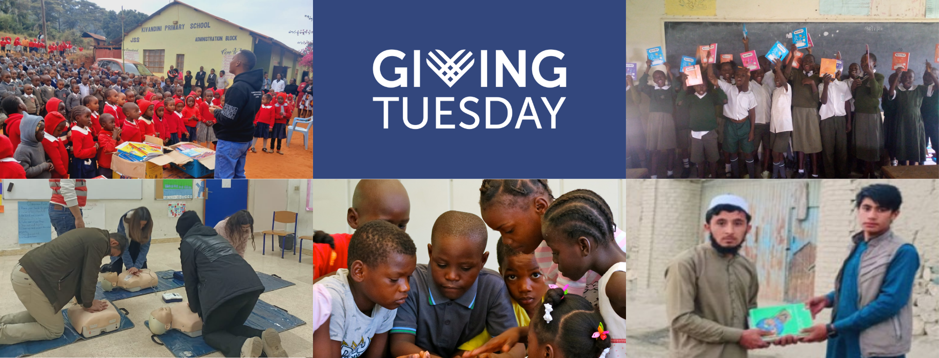 A montage of images of ethnically and racially diverse adults and children and a Giving Tuesday logo