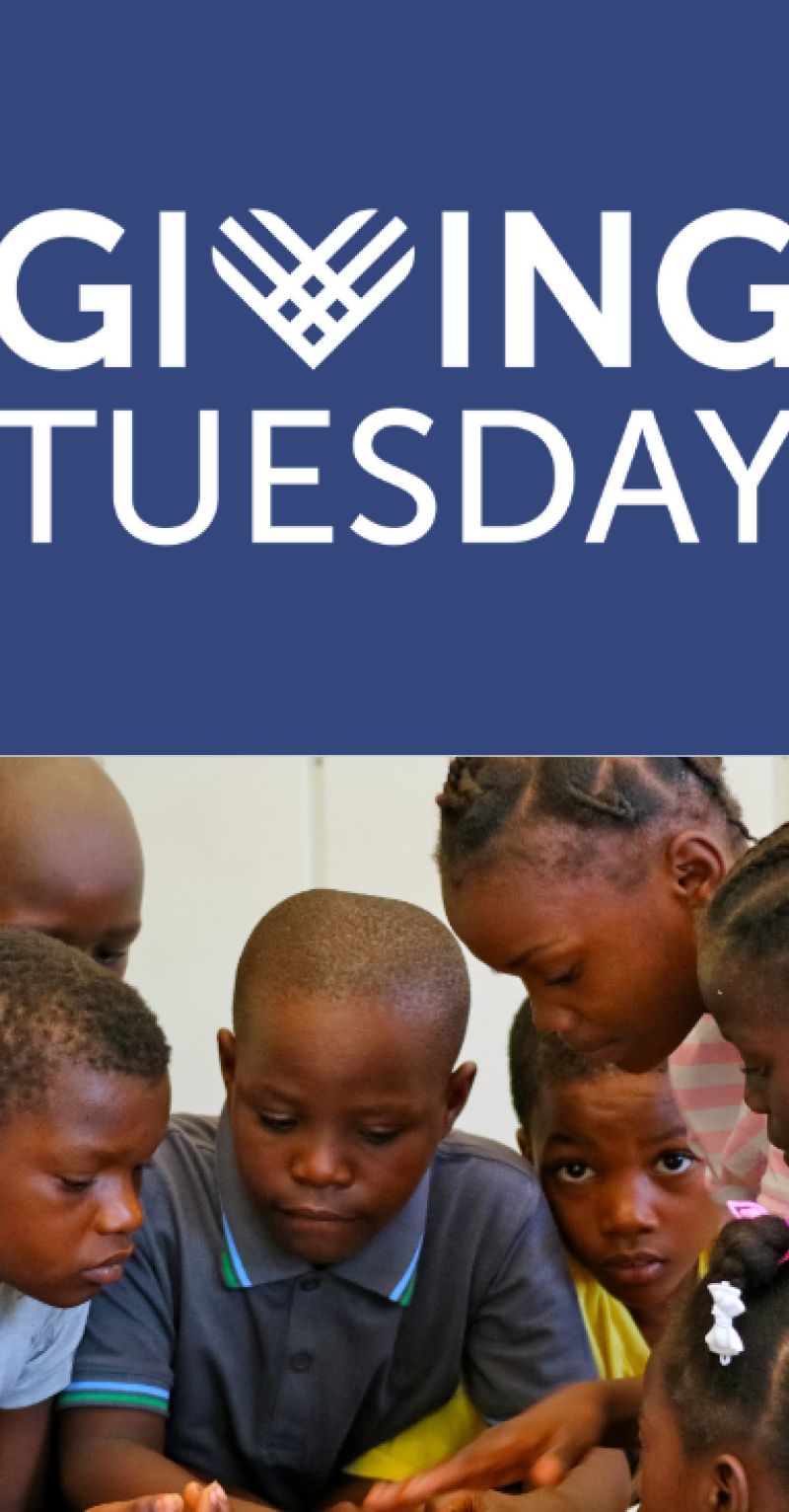 A montage of images of ethnically and racially diverse adults and children and a Giving Tuesday logo